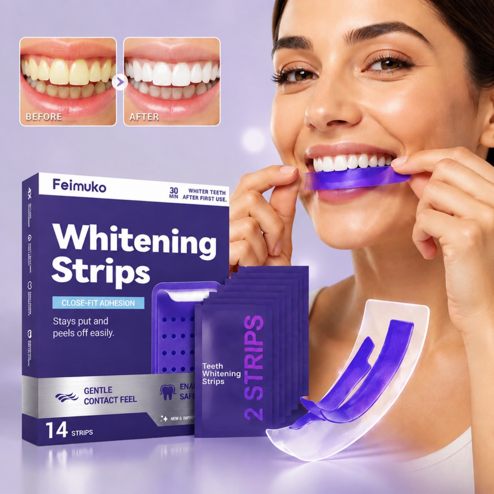 Teeth Whitening Kit At Home - 7 bandes blanchissantes violettes de qualité