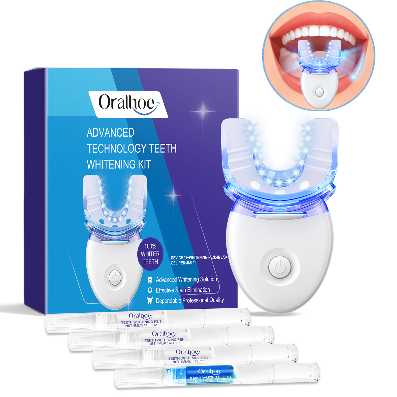 Teeth Whitening Gel - Kit professionnel de lumière LED de
